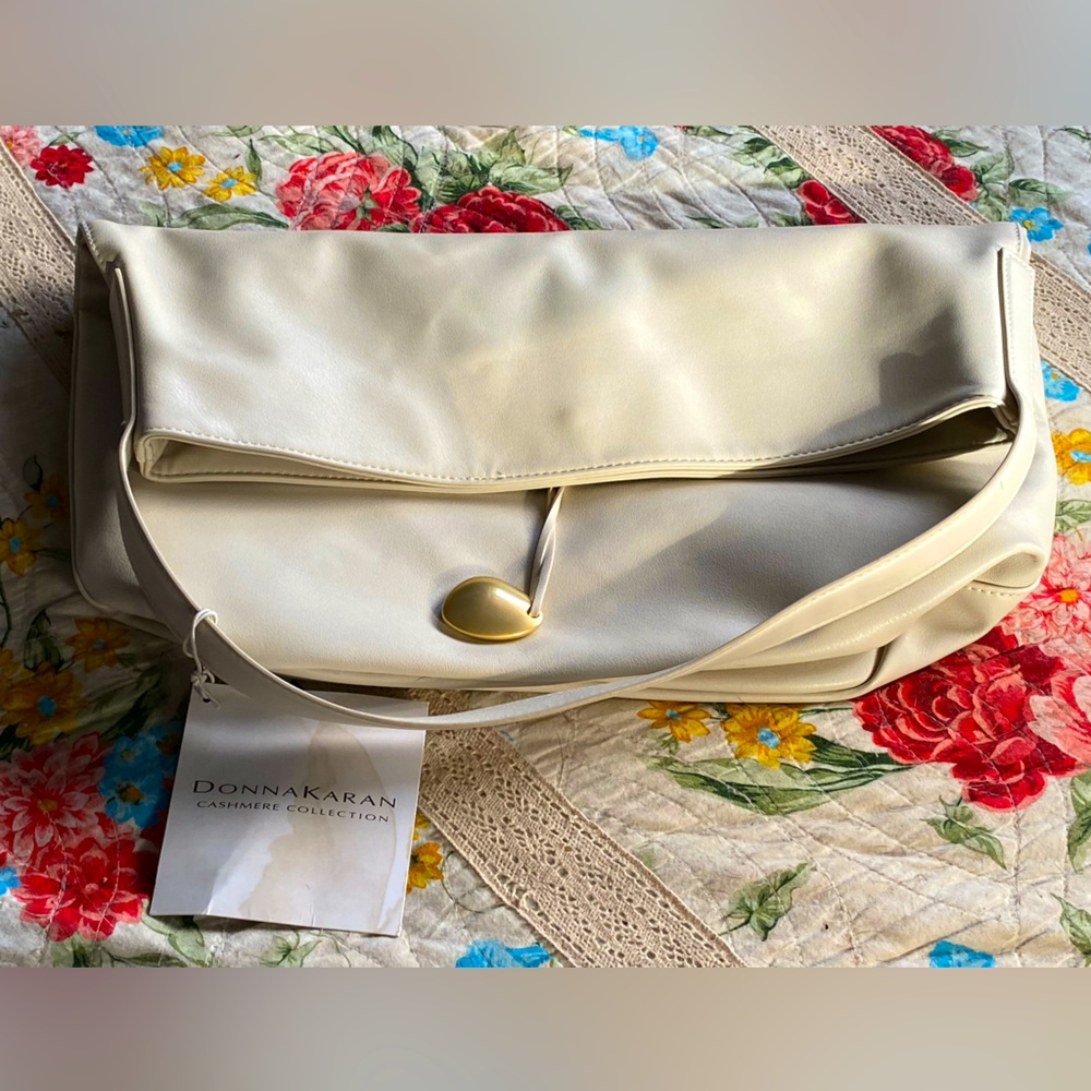 NWT Donna Karan handbag/tote,cream faux leather,gold,Cashmere Collection - Picture 6 of 12